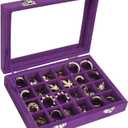 Vicoter Velvet Jewelry Box 24 Grid Jewelry Ring Display Organiser Box Tray Holder Earrings Storage Case for Girls Wife Mom Women (Purple)