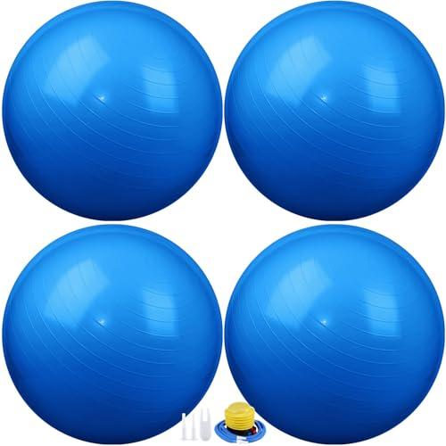 Leyndo 4 Pcs 26 Inch Yoga Exercise Ball Pilates Pregnancy Birthing Fitness Ball with Quick Pump Anti Burst for Improved Posture, Balance, Yoga, Pilates, Training(Blue)