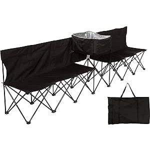 10' Portable 6-Seater Folding Team Sports Sideline Bench with Attached Cooler & Full Back by Trademark Innovations (Black)
