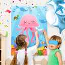 Pin The Tentacle On The Jellyfish Game Under The Sea Themed Poster with 24 Stickers Blindfolds Fun Ocean Animal Entertaining Classroom Activity for Kids Birthday Party Decorations Supplies Wall Decor