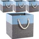 PRANDOM Large Foldable Cube Storage Bins 11x11 inch [4-Pack] Fabric Linen Storage Baskets Cubes Drawer with Cotton Handles Organizer for Shelves Nursery Closet Bedroom Blue