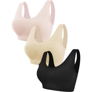 Pack Wireless Bras Set for Women Padded Seamless Breathable Support Women's Wirefree Everyday Bras (XX-Large, Black+skin+powder)