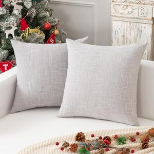 Kevin Textile Faux Linen Home Decorative Hand Made Cushion Cover Pillowcase for Nap, Hidden Zipper, 18"x18" (2 Pieces, Grey White) 