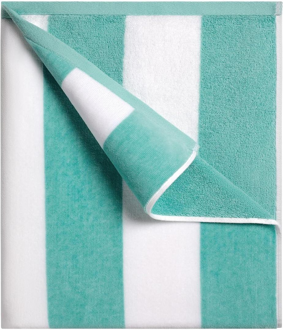cabanana Large Oversized Beach Towel - 35 x 70 Inch Cotton Pool Towel, Turquoise Striped Soft Cabana Swim Towel