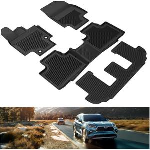 KIWI MASTER Floor Mats for 2020-2025 Toyota Highlander OEM Replacement PT908-48200-20 All Weather Mat Custom Fit Liners Front Rear 3rd 3 Row Seat TPE Slush Liner Black