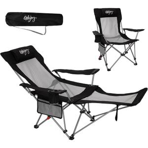 #WEJOY 2-in-1 Reclining Camping Chair with Footrest for Adults Folding Lounge Chair with Adjustable Backrest Lightweight Camping Chairs Heavy Duty Camp Chairs for Outdoor (Black Grey)