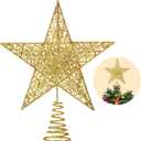 Christmas Tree Toppers Xmas Glitter Gold Hollow Star Treetop Topper for Christmas Tree Decoration 