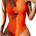Hilinker Women's Cutout Swimsuit High Waisted Monikini One Piece Bathing Suit XL, Orange