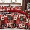DadaFash Christmas Duvet Cover Queen - Holiday Bedding Christmas Tree Pattern, Red Reversible Comforter Cover Sets, 1 Duvet Cover and 2 Pillow Shams (Queen, Christmas Tree)
