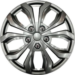Universal Hubcaps for Steel Wheels, Snap-On Wheel Covers with Adjustable Steel Retaining Ring, Durable ABS, Patent Design (Gunmetal Gray, 16-inch)