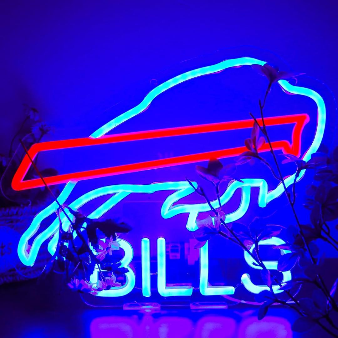 Buffalo Football Neon Signs Led Sign for Wall Decor Rugby Team Light Up Sign Suitable for Man Cave Office Bar Pub Wall Art Gifts for Teen Boys (blue)