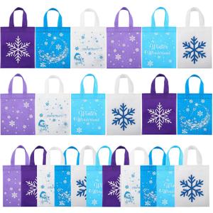 Svee 24 Pcs Nonwoven Snowflake Goodie Bags Winter Christmas Party Favors Gifts Reusable Bags Birthday Blue White Candy Treat Packings with Double Printed Party Supplies
