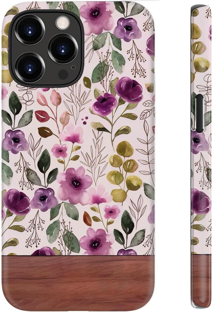2 x for iPhone 13 Pro Max Case Cute Wireless Charging Compatible Dual-Layer Shockproof Protection with Stylish Wildflower Design Protective Cover for Women - Custom Floral Wallpaper