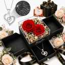 Forever Love Preserved Real Rose with Heart Necklace, for Mom, Wife, Anniversary Birthday Gifts for Women Projects I Love You in 100 Languages