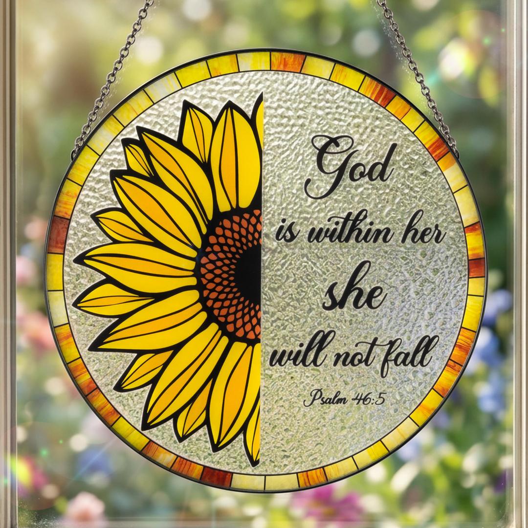 GudaAphrmix Stained Glass Suncatcher - 9.8in Sunflower Bible Verse Window Hanging for Women Housewarming Gift