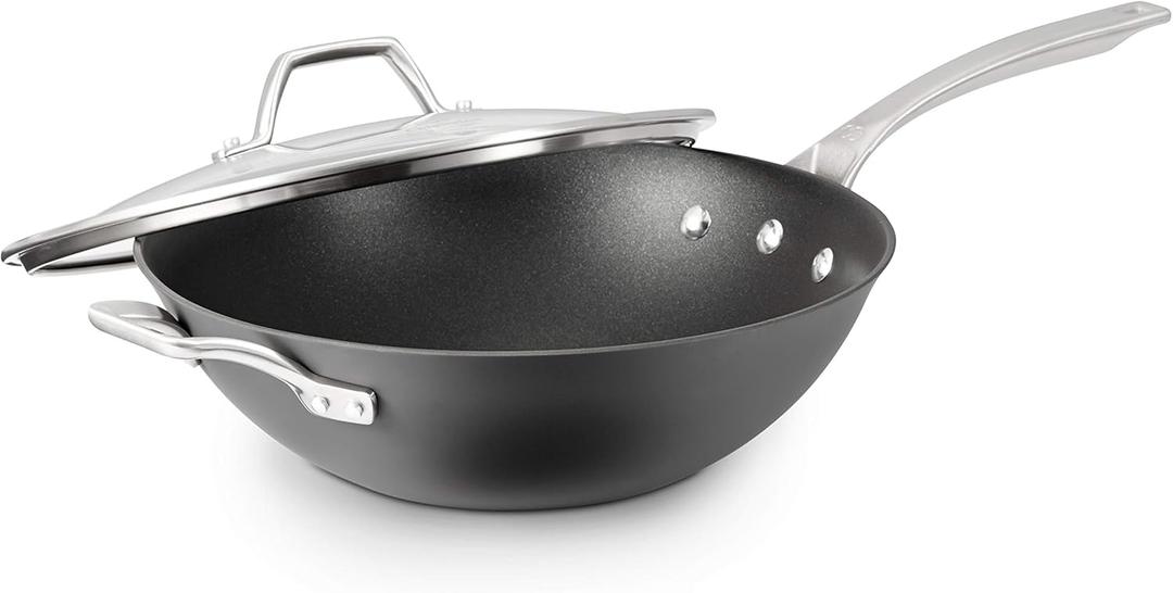 Calphalon Signature Hard-Anodized Nonstick 12-Inch Flat-Bottom Wok with Cover