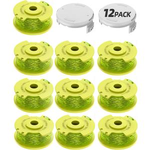 Weed Wacker String Compatible with Ryobi One Plus+ AC80RL3, 0.08'' String Trimmer Refill Line,Weed Eater String Compatible with Ryobi 18V, 24V, 40V Trimmers(10 Replacement Spools, 2 Trimmer Caps)
