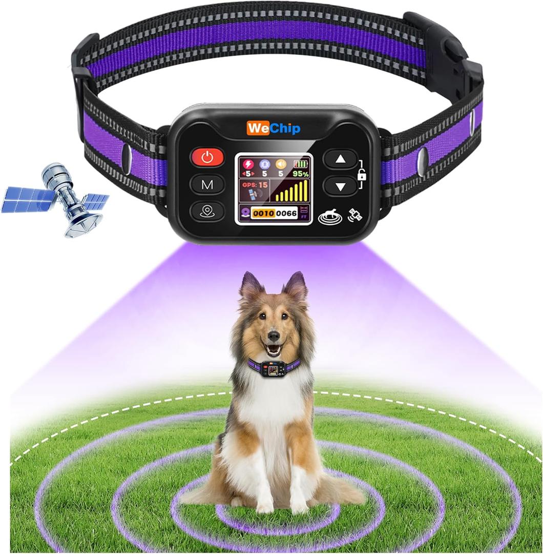 WeChip Wireless Dog Fence Collar, Adjustable 6-22 Inches, for Dogs 15-120 lbs, 3 Correction Modes (Deep Purple Black)