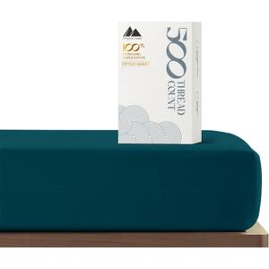 Mayfair Linen Twin XL Fitted Sheet Only - 100% Cotton 500 Thread Count 16" Deep Pocket Fitted Sheet Twin XL, Soft Cooling Sateen Weave Durable Bottom Sheet, Fits College Dorm Mattress, Teens - Teal