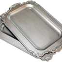 Set of 2 Matte Silver-Effect Plastic Decorative Trays for Coffee Table- Vintage Style (Actual Size: 10.5" L x 5.9" W)