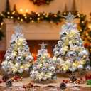 Skylety 3 Pcs Mini Christmas Tree Small 20 Inch Snow Flocked Artificial Tree for Tabletop Decoration Miniature Prelit Christmas Trees with Light Glittery Pine for Xmas Home Desktop Decoration