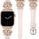 Wearlizer Slim Leather Band Compatible with Apple Watch Bands Women 38/40/41/42/44/45/46/49mm, Fancy Dressy Designer Thin Strap with Celtic Knot for iWatch Series 11 10 9 8 7 6 5 4 3 SE/Ultra 3 2 1 (Starlight/Rose Gold)