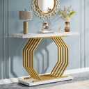 Tribesigns Gold Console Table, Faux Marble Entryway Table Narrow Sofa with Geometric Metal Base, 40 Inch Modern Accent Entrance for Living Room, Hallway, Foyer, White and Gold, Large