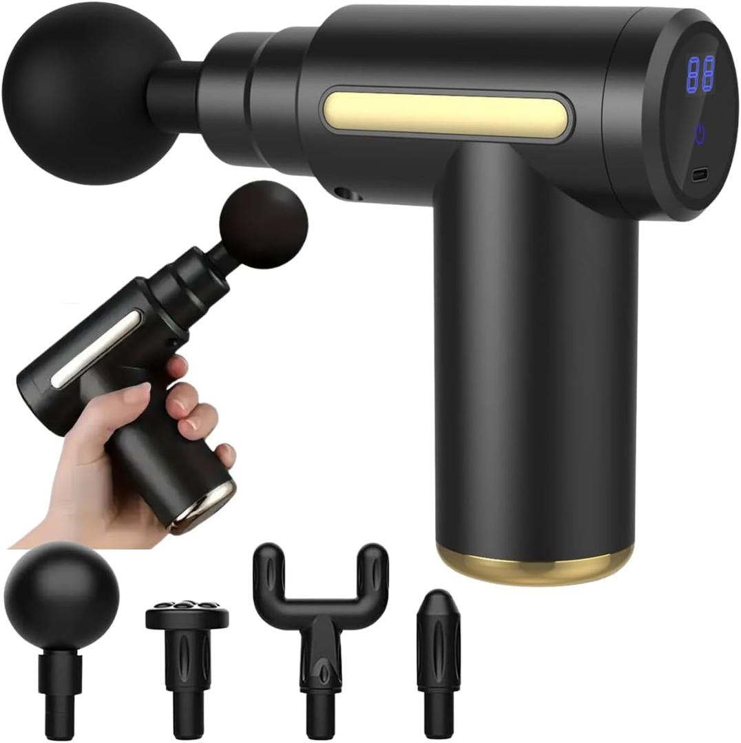 Massage Gun, Mini Deep Tissue Massage Gun, 6 Speeds Deep Percussion Muscle Massager with 4 Massage Heads, 1800mAh Battery, Type-C Charging,