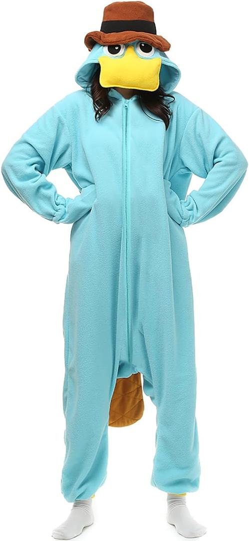 Slim Fit Unisex Adult Onesie Animal Pajamas Halloween Cosplay Sleepwear (Large, Platypus)