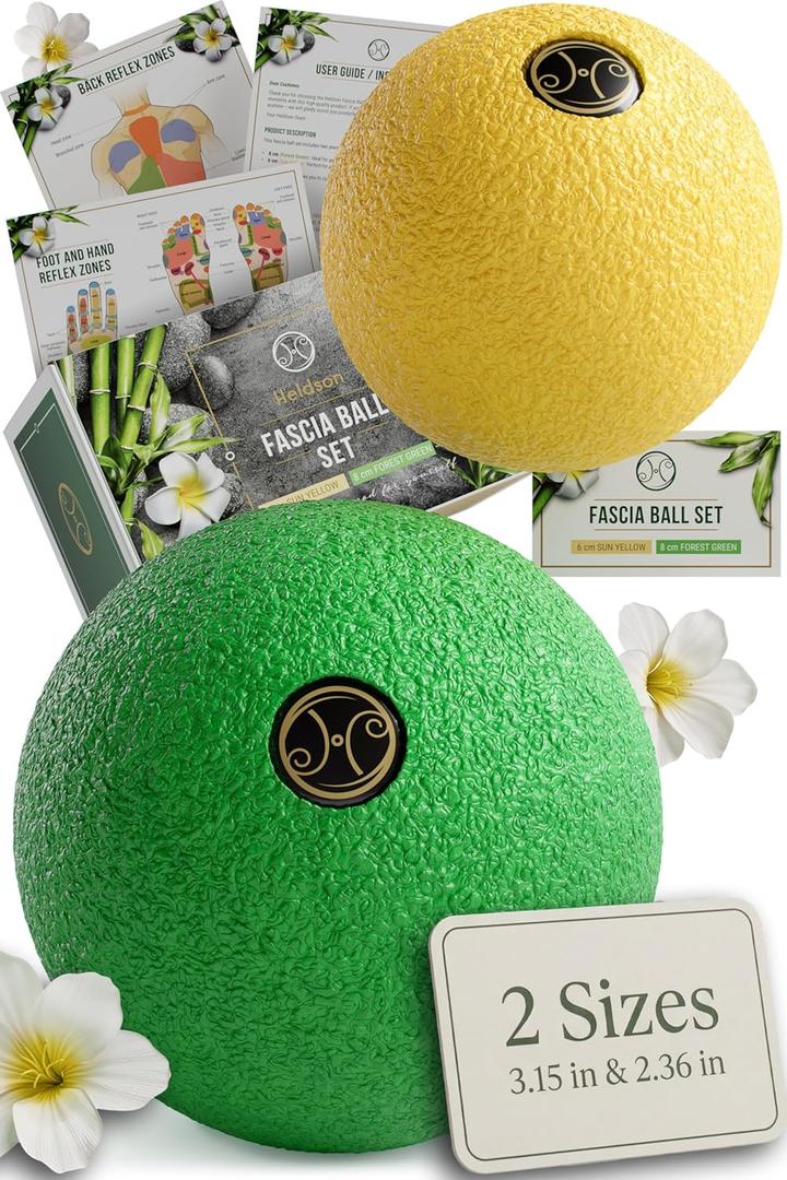 2 x HELDSON EPP Fascia Massage Balls Set [6cm & 8cm] Trigger Point Massage Ball for Back, Feet & Neck Deep Tissue Muscle Release & Myofascial Therapy Lightweight & Firm