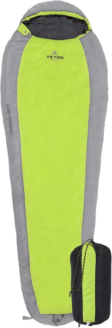 Teton 20F and 5F Degree Sleeping Bag; Lightweight, Warm Weather Mummy Sleeping Bags for Adults and Kids, Camping, Backpacking, Hiking (Green)