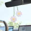 2 x Cute Crochet Plant for Car Rear View Mirror,Boho Handmade Knitted Car Mirror Hanging Accessories for Women Girls, Interior Aesthetic Decor Truck Hanger Ornament Bag Charm (Daisy)