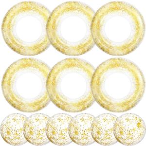 12 Pack Inflatable Pool Floats Set Include Swim Rings and Inflatable Beach Balls for Summer Party