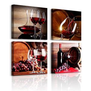 Lapremoly Dining Room Wall Decor Canvas Art for Kitchen - 4 Piece Wine Glass Painting - Modern Still Life Frame Pictures for Bar, Restaurant - Vintage Home Decor Ready to Hang