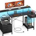 HLDIRECT 55 Inch Computer Desk with Drawers for Home Office, Black