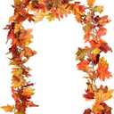 DearHouse 2 Pack Fall Garland Maple Leaf, 5.9Ft/Piece Hanging Vine Garland Artificial Autumn Foliage Garland Thanksgiving Decor for Home Wedding Fireplace Party Christmas (Orange)