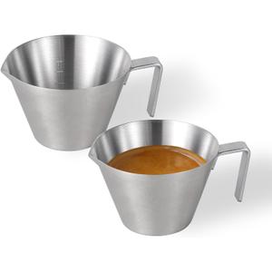 MHW-3BOMBER Espresso Shot Cups with Handle Espresso Measuring Cup Dishwasher Safe 2 Pack Stainless Steel Pouring Cup for Tomato Sauce|Steak Sauce|Dessert|Beverage (Matte Glossy) G6196-OS