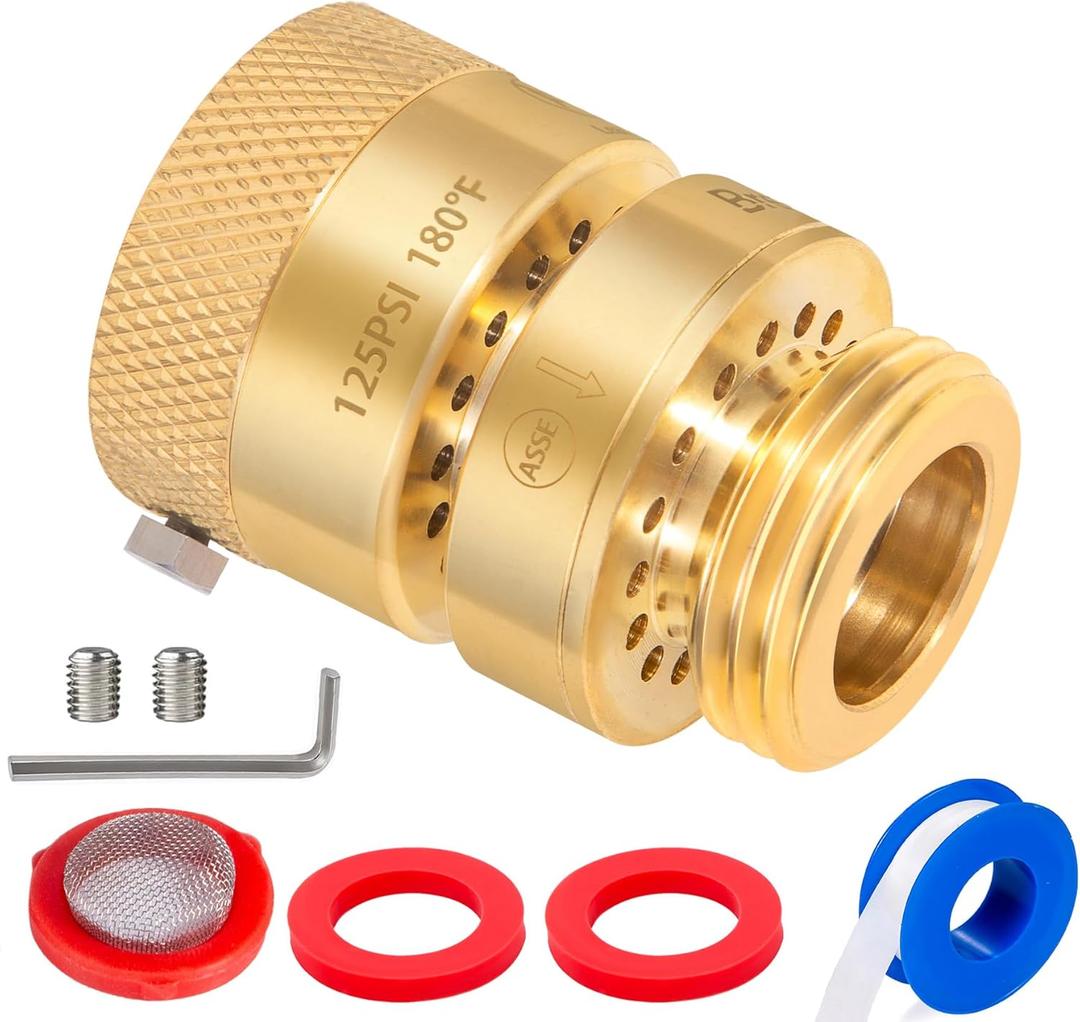 PK1390 Replacement Self Draining Vacuum Breaker,1-1/16" Fine Thread Female to 3/4" GHT Thread Male Hose Bib Backflow Preventer Lead-Free Brass