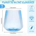 Suclain 50 Pcs Plastic Wine Glasses Ribbed Stemless Wine Glasses 14oz Vertical Design Unbreakable Cups for Outdoor Indoor Vintage Elegant Champagne Whiskey Glasses for Christmas Party Wedding (Blue)
