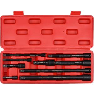MIXPOWER 9-Piece Extension Bar Set, 1/4", 3/8" and 1/2" Drive Socket Extension, Premium Chrome Vanadium Steel with Black Phosphate Finish, Engineered for Impact Drivers