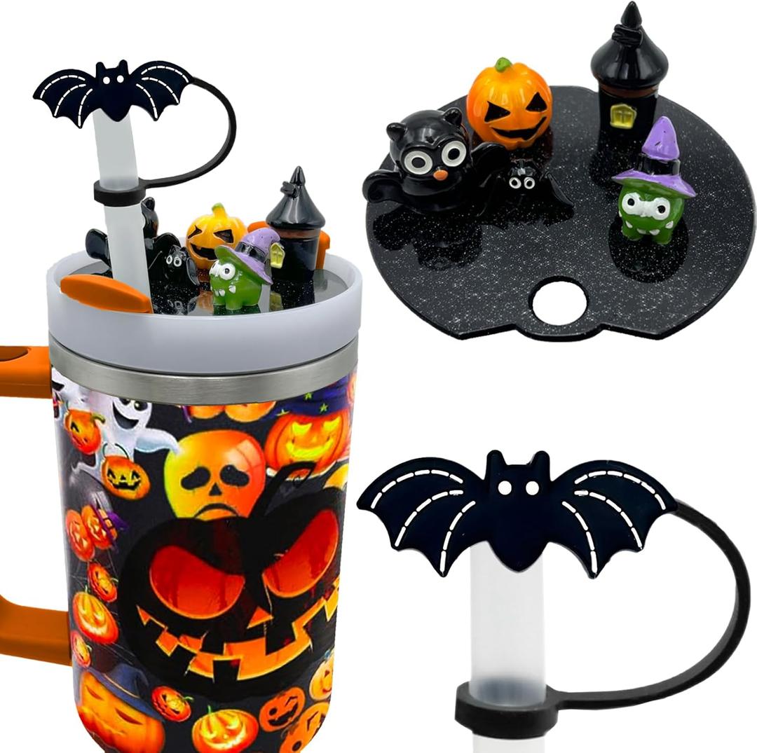 Holiday Accessories Compatible with Stanley Cup Lid, Halloween Silicone Bat Straw Toppers Cap and Lid Topper for Stanleycup H2.0 40 OZ, Halloween Stanley Cup Accessories