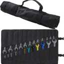 Wrench Roll,Heavy Duty 16oz Waxed Canvas Large Wrench Roll Up Pouch & Tool Bag, 24 Pockets Tool Roll Bag with Buckle (Black)