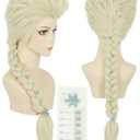 karlery Women Long Blonde Braided Princess Wig with 6 Hairpins Beige Braid Wig for Halloween Costume Cosplay Party