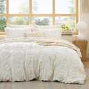 Bedsure Boho Duvet Cover King - Tufted Boho Bedding, Farmhouse-Style Distressed Vintage Embroidery Bedding for All Seasons, 3 Pieces, 1 Soft Jacquard King Comforter Cover and 2 Pillow Shams