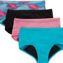 Hanes Girls' Comfort, Period. Boys'hort & Hipster Period Underwear, Moderate Protection, Multi-Pack (16, Boyshort - Pink/Blue/Black - 4 Pack)