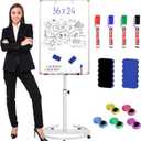 Nicpro Mobile Whiteboard 36"x 24" Magnetic Dry Erase Board, Height Adjustable Standing Easel With 5 Wheels, Flipchart Hooks, Rolling for Office Home or Classroom Teaching
