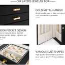 AKOZLIN Jewelry Box Organizer Functional Leather Jewelry Storage Case for Women Girls Ring Necklace Earring Bracelet Holder Organizer with Mirror Black