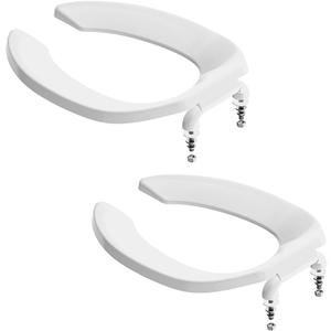 Commercial Toilet Seat Front Open, Commode Toilet Seat Elongated 18.5 Inch, for Hospital Hotel Church School Public WC,No Cover, Plastic, White, 2 Pack