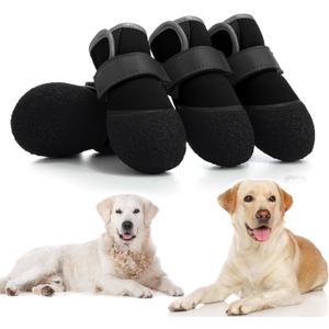 Dog Shoes, Outdoor Dog Boots Non-Slip Waterproof Dog Booties 4Pcs for Winter Snowy Day, Summer Hot Pavement with Rugged Sole Black (Size 5:2.51''x2.36'')(L*W) for 41-60lbs)