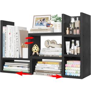 NUTIKAS Desk Shelves Desktop Organizer Shlef - Black Office Organization for Top of Desk Organizers and Accessories Corner Bookshelf Table Top Shelving Small Hutch Decorations for Office